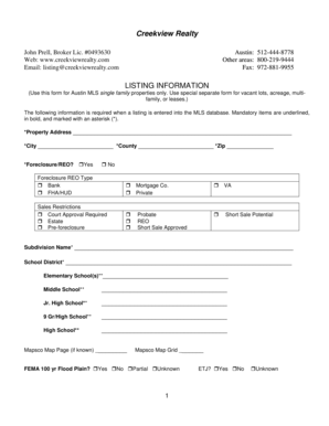Austin MLS Single Family Property Listing Form