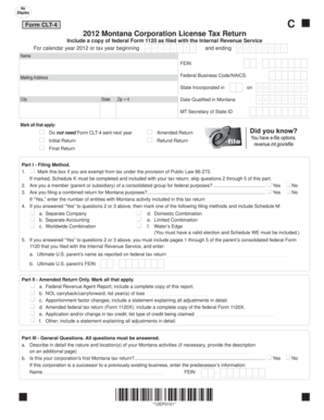 Montana Corporation License Tax Return Form CLT-4