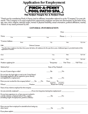 Pinch A Penny Employment Application