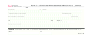 Form D-4A Certificate of Nonresidence in the District of Columbia
