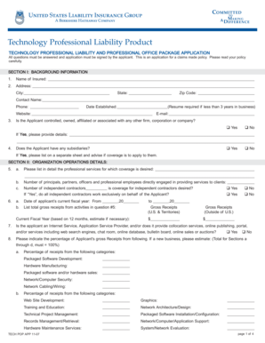Technology Professional Liability Application