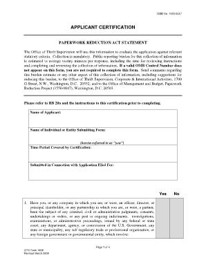OTS Form 1606 Applicant Certification