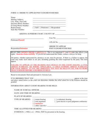 Arizona Order to Appear Post Judgment/Decree