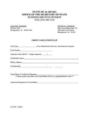 Alabama Credit Card Payment Slip