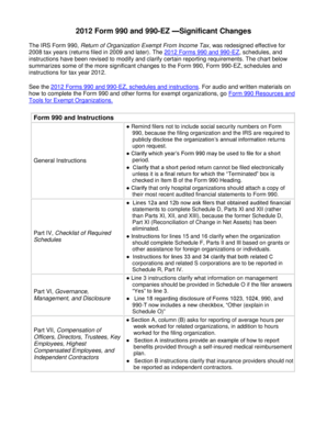 2012 IRS Form 990 and 990-EZ Changes