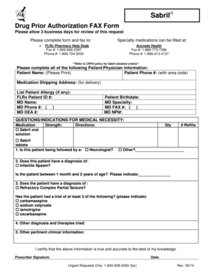 Sabril Drug Prior Authorization FAX Form