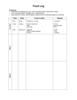 Food Log Template