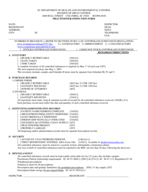 South Carolina Practitioner Inspection Form