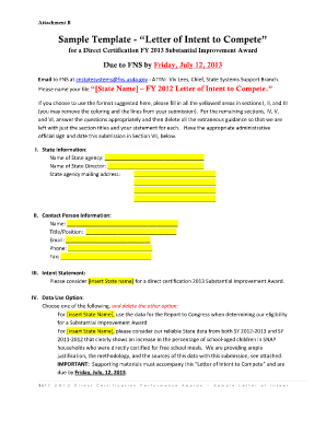 Sample Template - Letter of Intent to Compete - fns usda