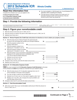 1040 nr - 2012 Schedule ICR Illinois Credits - tax illinois