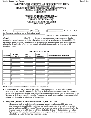 Nursing Student Loan Program Master Promissory Note