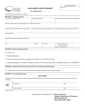 Oregon Unclaimed Check Request