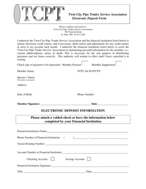 Twin City Pipe Trades Electronic Deposit Form