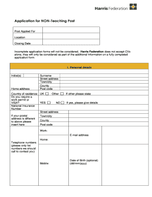 Application for Non-Teaching Post
