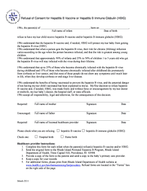 Refusal of Consent for Hepatitis B Vaccine