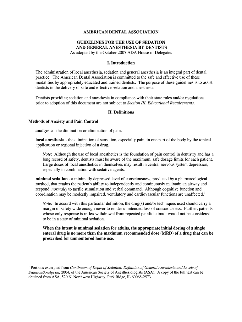 Fillable Online ct Guidelines for the Use of Sedation and General Anesthesia, ADA Fax Email