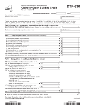 New York Green Building Credit Form DTF-630