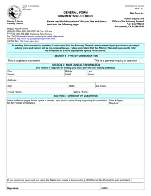 California Public Inquiry Unit General Form