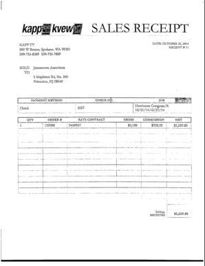 Jewelry receipt pdf - SALES RECEIPT DATS: OCTOBER 23, 2014 RECEIPTS 11 KAPP TV 500 W Boonc, Spokane, WA 99201 509-735-8369 509-735-7889 SOLD TO Jamestown Associates 5 Mapleton Rd, Ste