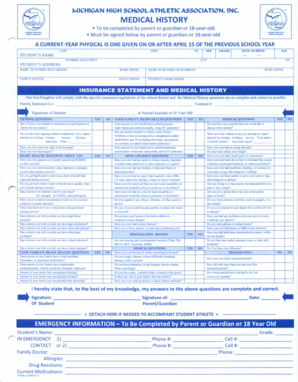 Michigan High School Athletic Association Medical History Form