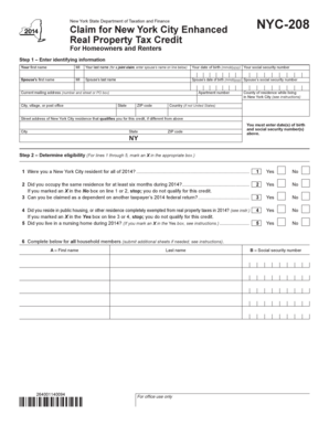 New York City Enhanced Real Property Tax Credit Form NYC-208