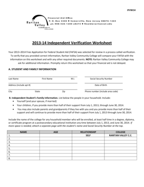 2013-14 Independent Verification Worksheet