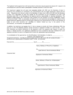 SBA Agreement of Compliance