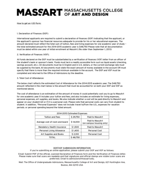 Declaration of Finances Form for I-20