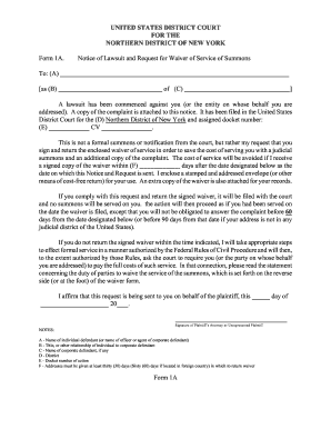 Form 1A Notice of Lawsuit and Waiver Request