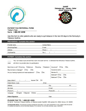 Kentucky Tobacco Quitline Patient Referral Form