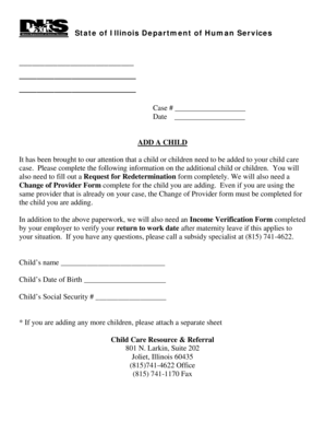 Illinois Child Care Case Addition Form