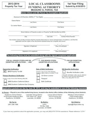 Senior Citizen and SSI Parcel Tax Exemption Application