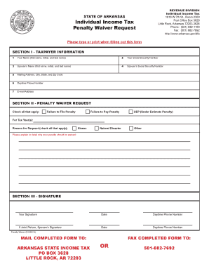Arkansas Individual Income Tax Penalty Waiver Request