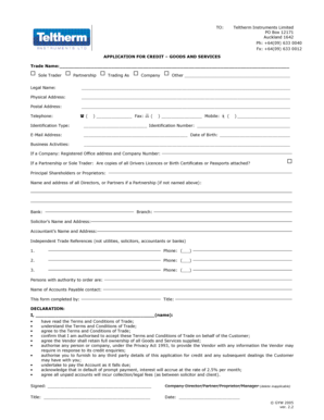 Application for Credit Goods and Services