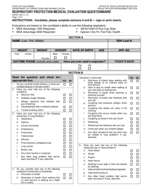 California Respiratory Protection Medical Evaluation Questionnaire