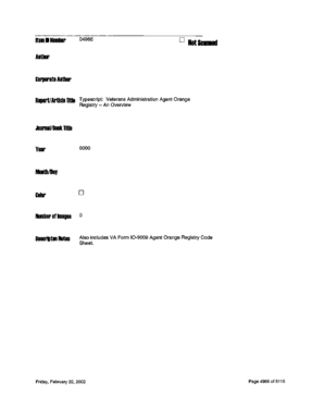 Agent Orange Registry Code Sheet