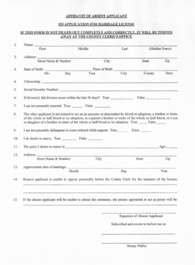 Absent Applicant Affidavit for Marriage License