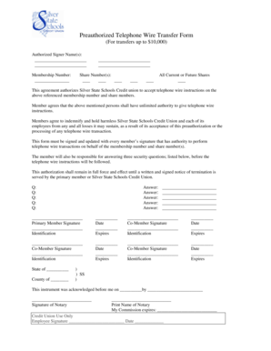 Preauthorized Telephone Wire Transfer Form