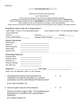 Maryland Medicaid Lupron Depot Prior Authorization Form