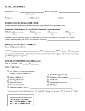 Patient Authorization to Release Medical Information