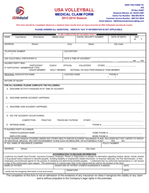 USA Volleyball Medical Claim Form