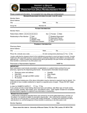 University of Missouri Prescription Drug Reimbursement Form