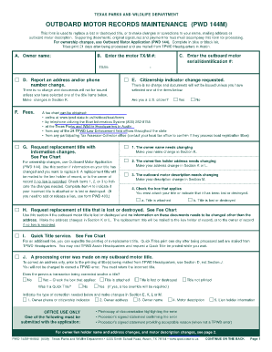 Texas Outboard Motor Records Maintenance Form