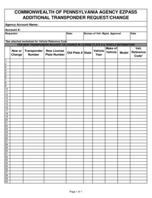 Pennsylvania EZPass Transponder Request Form