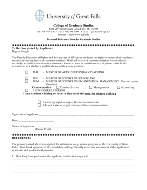 Personal Reference Form for Graduate Studies