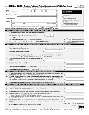 Form 940 2010 Employer's Annual Federal Unemployment Tax Return