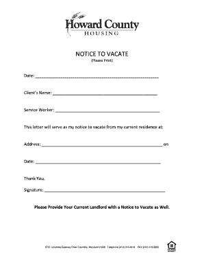 Notice to Vacate Form