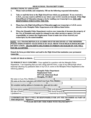 Memphis Police Department High School Transcript Request Form