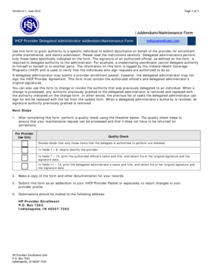 IHCP Provider Delegated Administrator Addendum/Maintenance Form