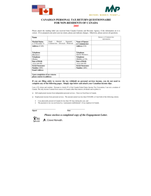 Canadian Non-Resident Tax Return Questionnaire